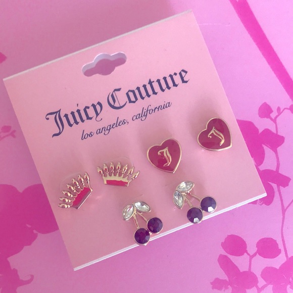Juicy Couture earring set of three hearts cherries crowns - Picture 1 of 3